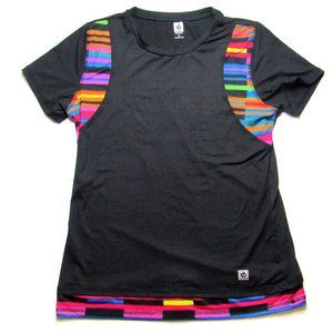 Anne Klein Sport Women LARGE Black Stretch Pieced Active Athletic Shirt Jogging